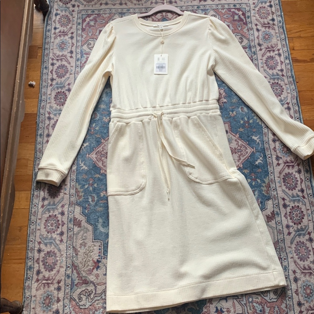 DownEast Cream Bishop Sleeve Sheath Dress